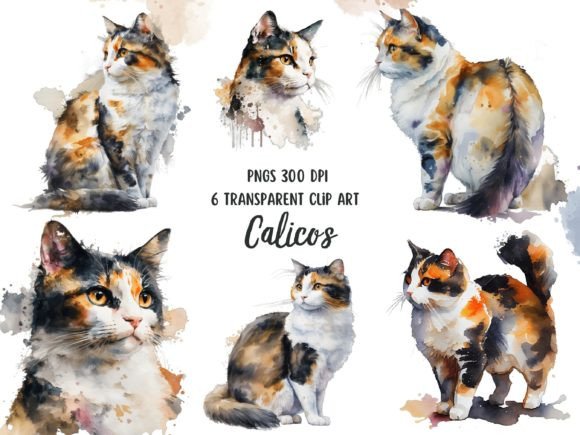 Download Calico Cats Watercolor Transparent Pngs - Png Collection