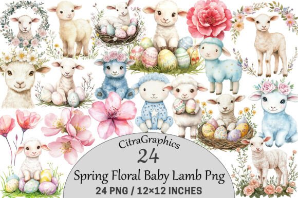 Download Watercolor Spring Floral Baby Lamb Png - Png Collection