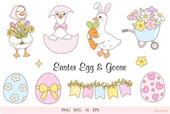 Download Cute Easter Goose &amp; Eggs PNG SVG Clipart - Png Collection