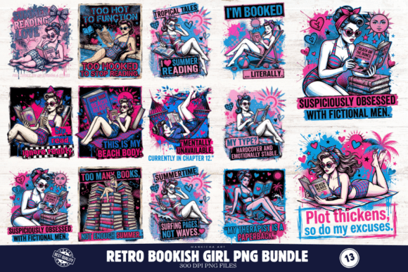 Download Retro Bookish Girl PNG Illustrations - Png Collection