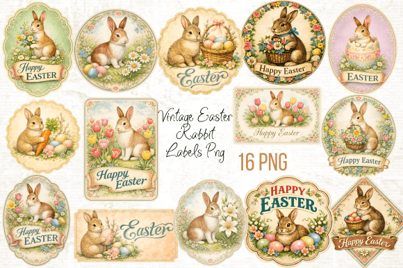 Download Vintage Easter Rabbit Labels PNG - Png Collection