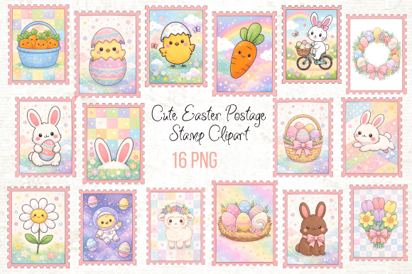 Download Cute Easter Postage Stamp Clipart PNG - Png Collection