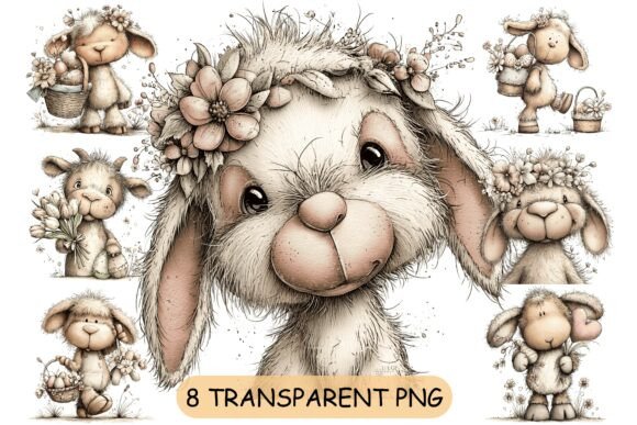 Download 8 Whimsical Easter Bunny Floral PNG - Png Collection