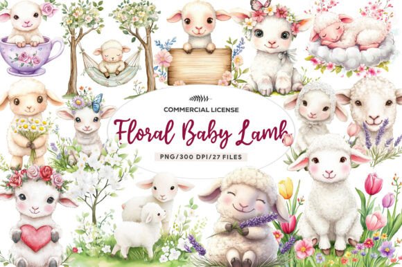 Download Watercolor Spring Floral Baby Lamb Png - Png Collection