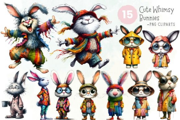 Download Cute Whimsical Bunny Clipart PNG Set - Png Collection