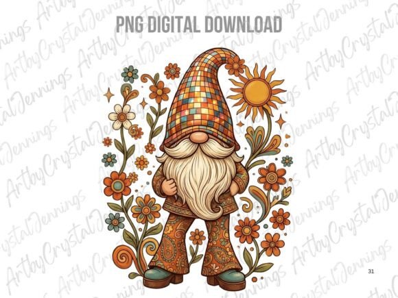 Download Vintage Retro 70s Floral Gnome PNG - Png Collection