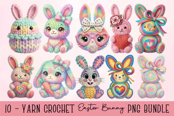 Download 10 Yarn Crochet Easter Bunny PNG Bundle - Png Collection