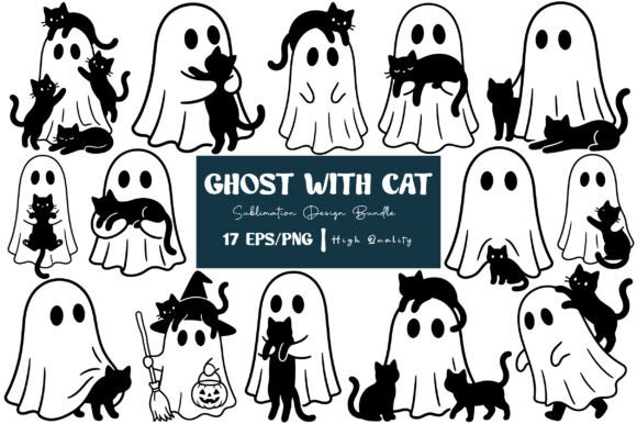 Download Retro Ghost with Black Cat EPS PNG - Png Collection