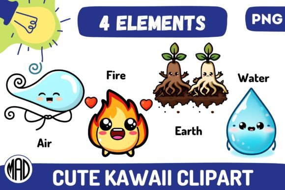 Download Cute Kawaii Clipart Four Elements PNG - Png Collection