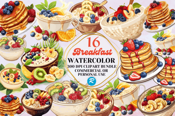 Download Watercolor Breakfast Clipart PNG Bundle - Png Collection