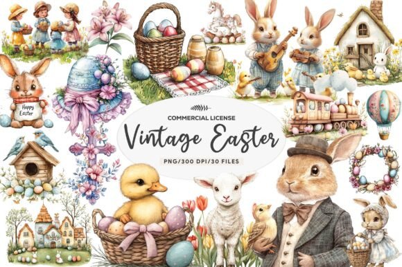 Download Vintage Easter Illustrations Clipart - Easter illustration Collection