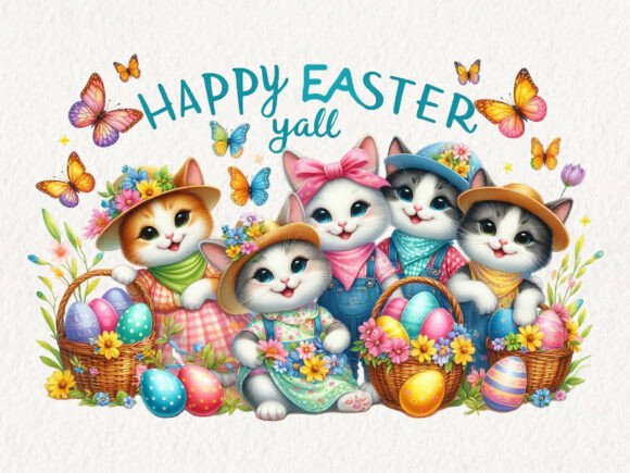 Download Cute Spring Easter Cats PNG Clipart - Png Collection