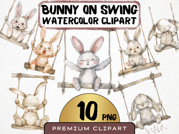 Download Watercolor Bunny on a Swing Clipart PNG - Png Collection