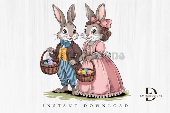 Download Vintage Easter Clipart Rabbit Bunny PNG - Png Collection
