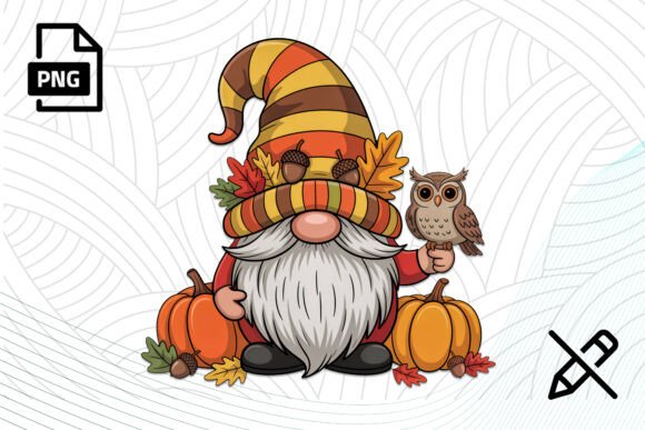 Download Fall Gnome with Owl and Pumpkins PNG - Png Collection