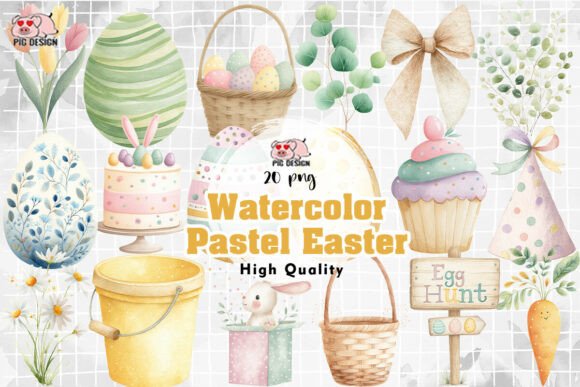 Download Watercolor Pastel Easter Illustrations - Easter illustration Collection