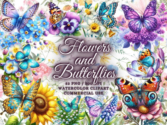 Download Spring Flowers &amp; Butterflies Clipart Png - Png Collection