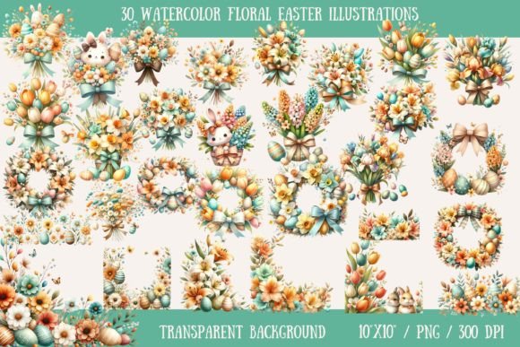 Download Watercolor Floral Easter Illustrations - Easter illustration Collection