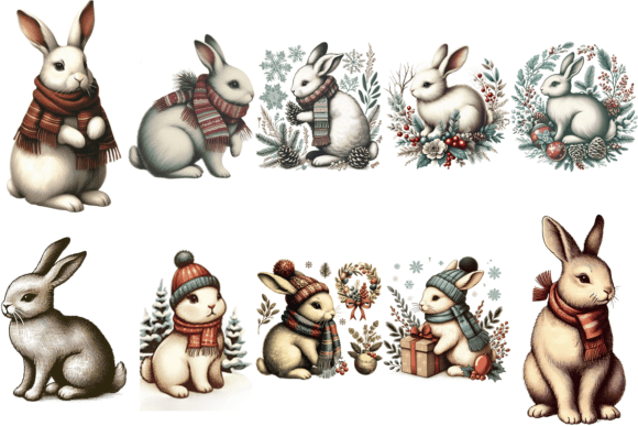 Download 11 Vintage Winter Rabbit PNG Bundle - Png Collection