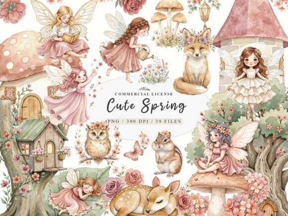 Download Cute Spring Fairy &amp; Woodland Animals Png - Png Collection