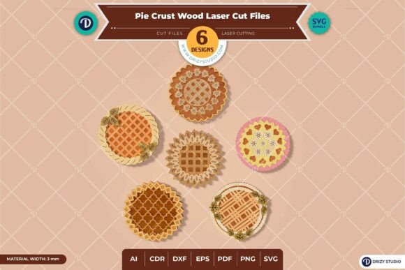 Download Pie Crust Wood Set of 6 - Wood Laser Cut - Wood laser Collection