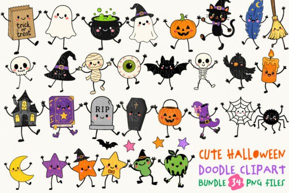 Download Cute Halloween Doodle Clipart Bundle PNG - Png Collection
