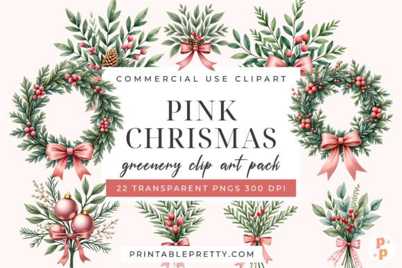 Download Pink Christmas Greenery Clipart PNG - Png Collection
