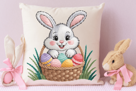 Download Faux Yarn Bunny with Easter Eggs PNG Des - Png Collection