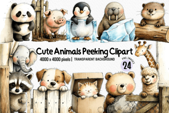 Download Cute Animals Peeking Clipart Bundle PNG - Png Collection
