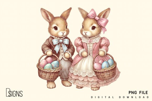 Download Vintage Easter Clipart Rabbit Bunny Png - Png Collection