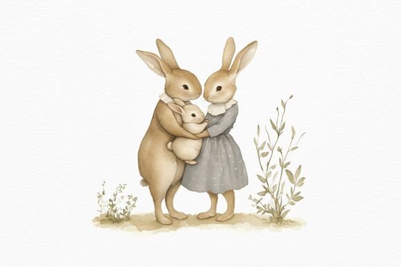 Download Vintage Rabbit Family Clipart, Bunny Png - Png Collection