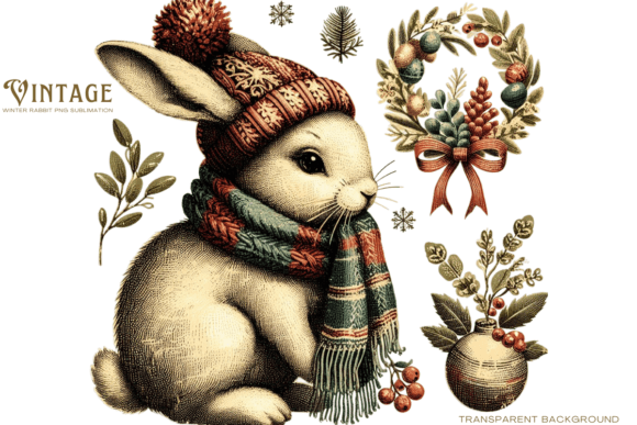 Download Vintage Winter Rabbit PNG Sublimation - Png Collection