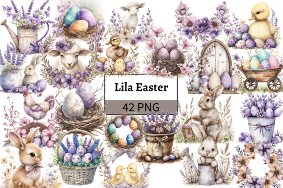 Download Lavender Easter Illustrations Pack PNG - Easter illustration Collection