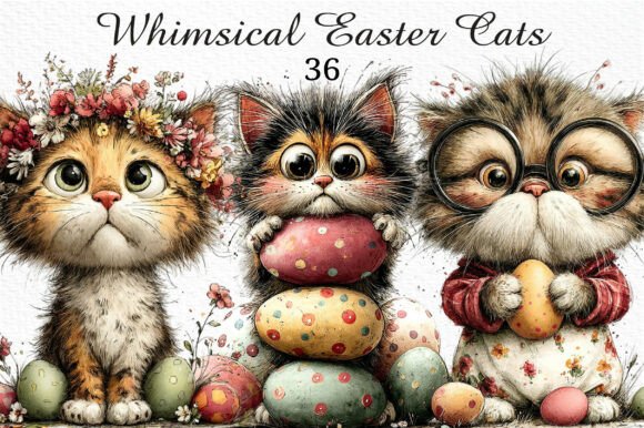 Download Whimsical Easter Cats Clipart Png Bundle - Png Collection