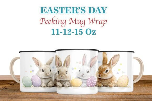 Download Cute Bunny Peeking Easter Mug Wrap PNG - Png Collection