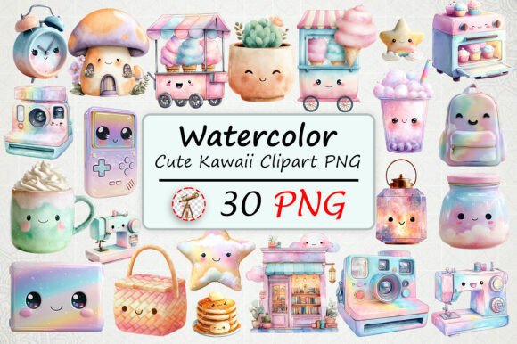 Download Watercolor Cute Kawaii Clipart PNG - Png Collection