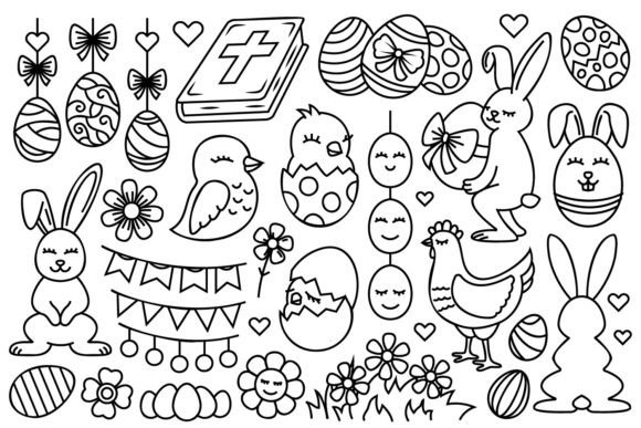 Download Easter Illustrations Line Art Set - Easter illustration Collection