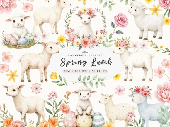 Download Watercolor Spring Floral Baby Lamb Png - Png Collection