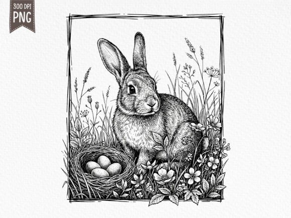 Download Hand Drawn Easter Bunny with Eggs PNG - Png Collection