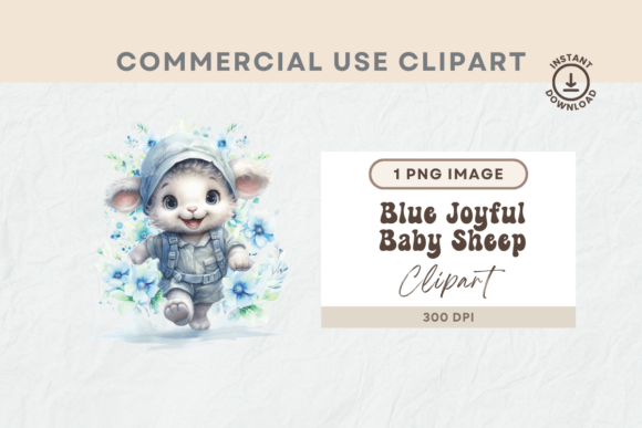 Download Watercolour Blue Floral Baby Sheep Png - Png Collection