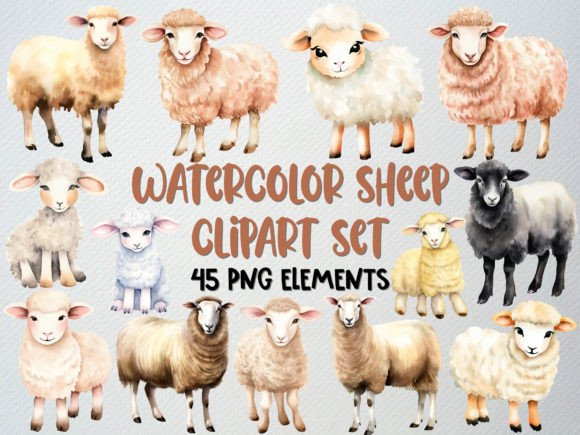 Download Watercolor Sheep Clipart Set, Lamb Png - Png Collection