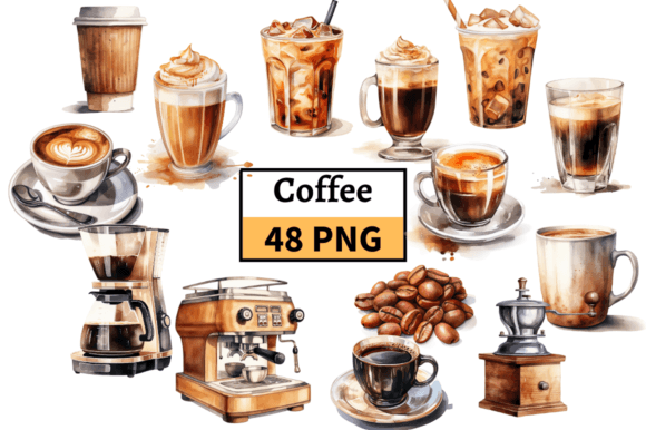 Download Coffee Themed Illustrations Bundle PNG - Png Collection