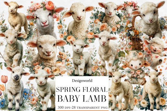 Download Watercolor Spring Floral Baby Lamb Png - Png Collection