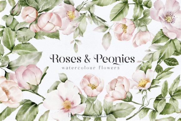 Download Watercolor Roses Peonies Clip Art PNG - Png Collection