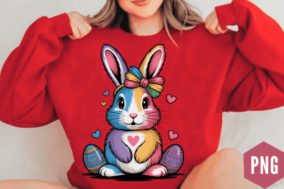Download Rainbow Cute Easter Bunny with Bow PNG D - Png Collection