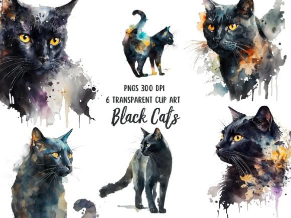 Download Black Cats Watercolor Transparent Pngs - Png Collection