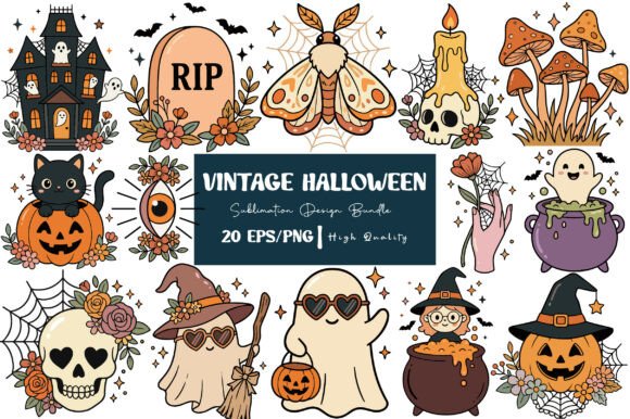 Download Retro Vintage Halloween EPS PNG Bundle - Png Collection