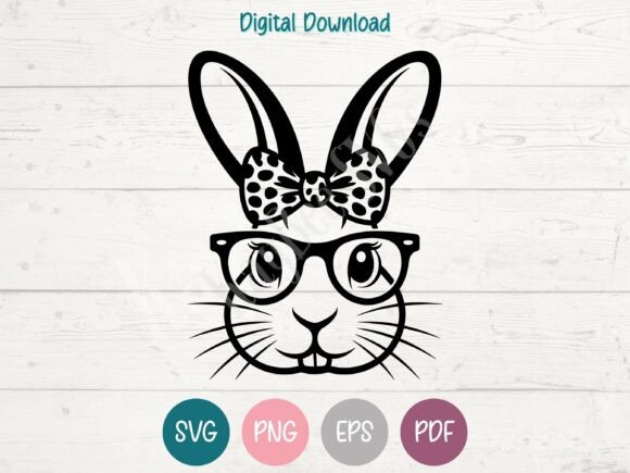 Download Bunny Face with Glasses and Bow SVG PNG - Png Collection