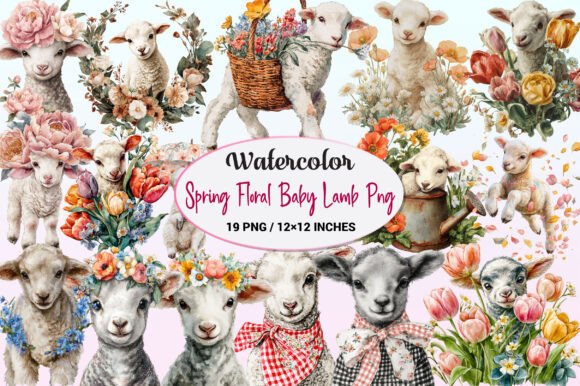 Download Watercolor Spring Floral Baby Lamb Png. - Png Collection