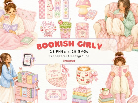 Download Cozy Bookish Girl Watercolor Clipart PNG - Png Collection